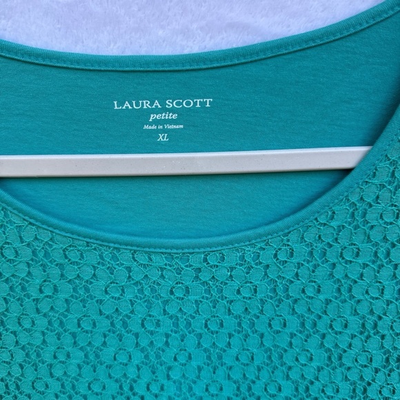 Laura Scott Teal Lace Short Sleeve Tee - Picture 2 of 8